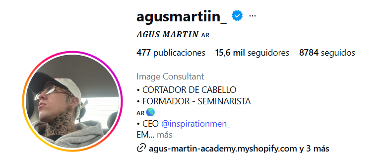 Perfil de Instagram verificado de Agus Martín: agusmartiin_, 15,6 mil seguidores